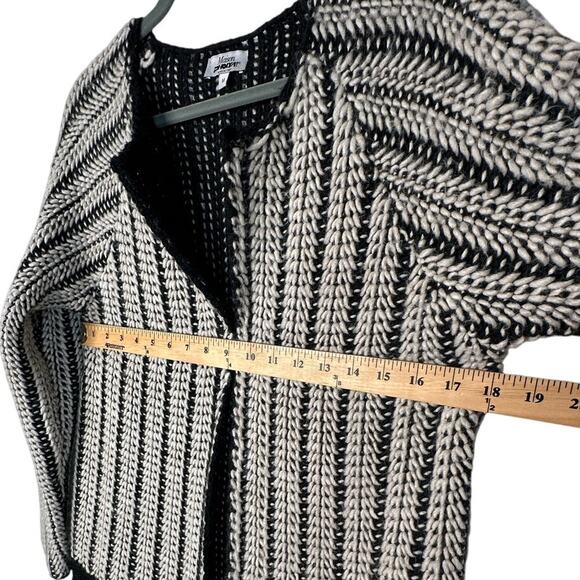 Neiman Marcus M LUXURY Wool Cashmere Cable Knit Cardigan Sweater Long Black Gray - Picture 5 of 6